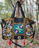 Ethnic Embroidered Canvas Crossbody Shoulder Bag with Tassel