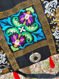 Ethnic Embroidered Canvas Crossbody Shoulder Bag with Tassel