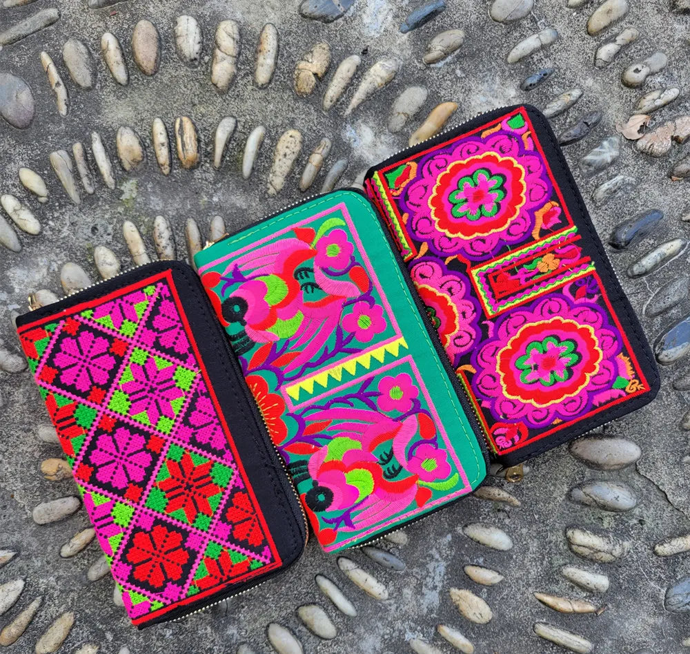 Ethnic Embroidered Women Wallet Vintage Canvas Long Wallet
