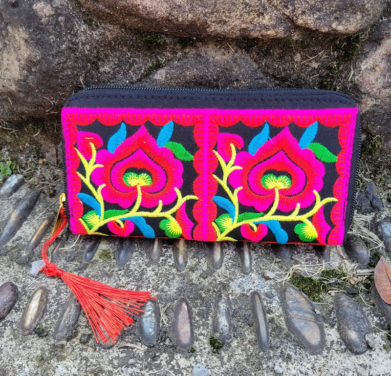 Ethnic Embroidered Women Wallet Vintage Canvas Long Wallet