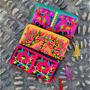 Ethnic Embroidered Women Wallet Vintage Canvas Long Wallet