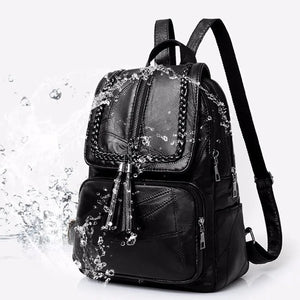 European American Fringed Solid Backpack Women Travel Bag