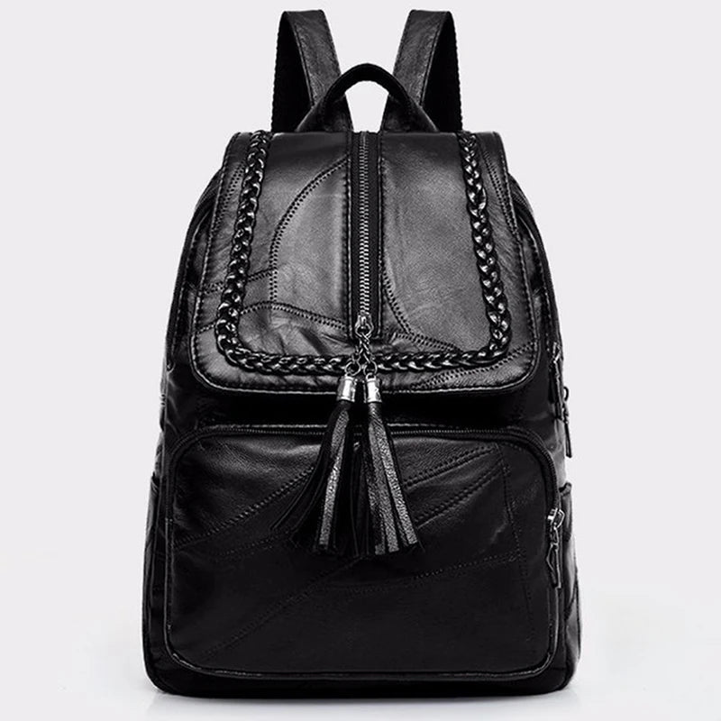 European American Fringed Solid Backpack Women Travel Bag
