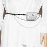 Mini Rhinestone PVC Waist Pack Women Fanny Pack Metal Chain Belt