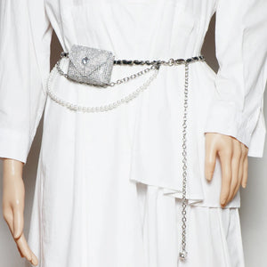 Mini Rhinestone PVC Waist Pack Women Fanny Pack Metal Chain Belt