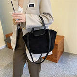 European Women's Handbags Suede PU Spliced Wing Bag Trapeze Bucket Purses