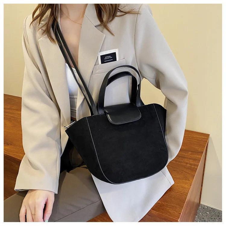European Women's Handbags Suede PU Spliced Wing Bag Trapeze Bucket Purses