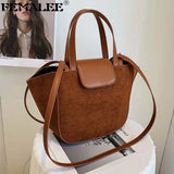 European Women's Handbags Suede PU Spliced Wing Bag Trapeze Bucket Purses