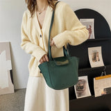 European Women's Handbags Suede PU Spliced Wing Bag Trapeze Bucket Purses