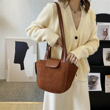 European Women's Handbags Suede PU Spliced Wing Bag Trapeze Bucket Purses
