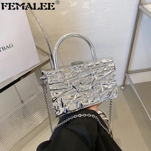 European Brands Hard Box Bag Chain Lady Tote Ins Women Ice Crack