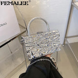 European Brands Hard Box Bag Chain Lady Tote Ins Women Ice Crack