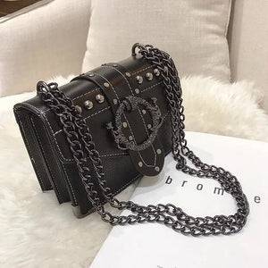 European Style PU Leather Women's Handbag with Rivet Lock and Chain Shoulder