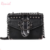 European Style PU Leather Women's Handbag with Rivet Lock and Chain Shoulder