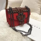 European Style PU Leather Women's Handbag with Rivet Lock and Chain Shoulder