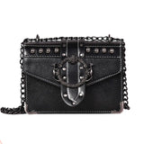 European Style Square PU Leather Handbag with Chain Shoulder Strap