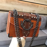 European Style Square PU Leather Handbag with Chain Shoulder Strap