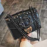 European Style Square PU Leather Handbag with Chain Shoulder Strap
