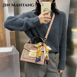 European Female Square Bag Rivet Lock Chain Shoulder Messenger Bags