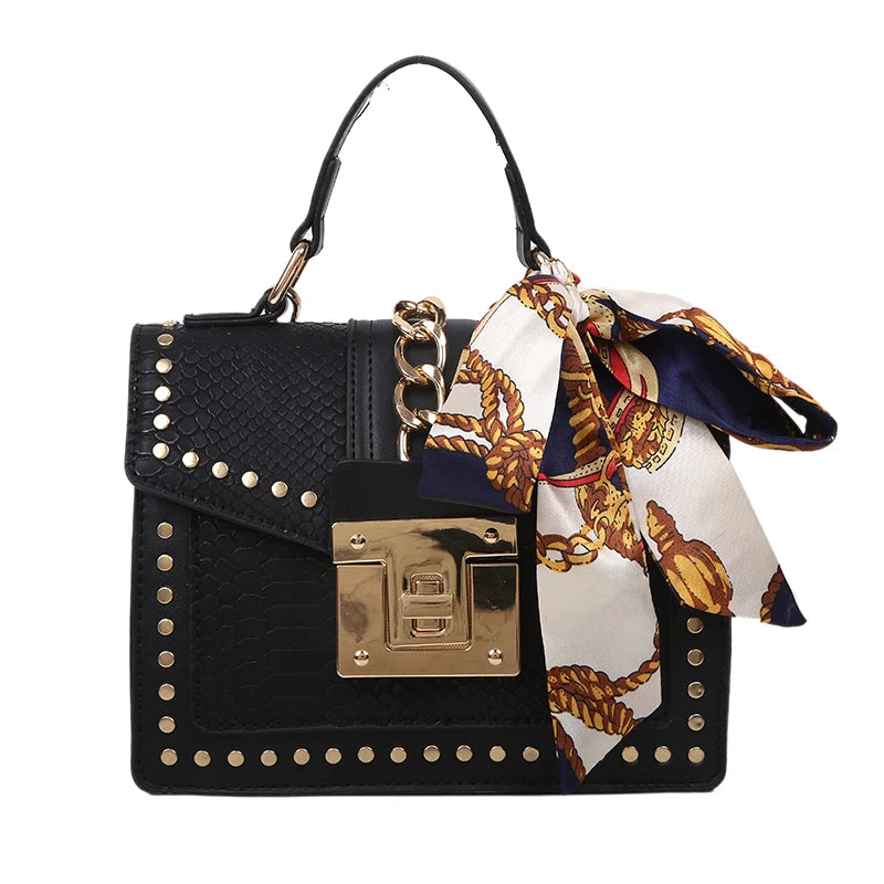European Female Square Bag Rivet Lock Chain Shoulder Messenger Bags