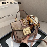 European Female Square Bag Rivet Lock Chain Shoulder Messenger Bags
