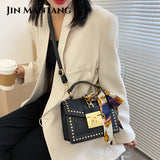 European Female Square Bag Rivet Lock Chain Shoulder Messenger Bags