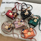 European Female Square Bag Rivet Lock Chain Shoulder Messenger Bags