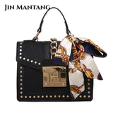 European Female Square Bag Rivet Lock Chain Shoulder Messenger Bags