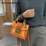 European Female Square Bag Rivet Lock Chain Shoulder Messenger Bags
