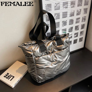 European Space Cotton Pad Messenger Bag Winter Down Fluffy Handbag