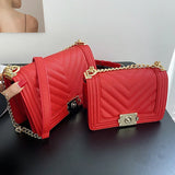 European Style Women's Shoulder Bag Stripes Lock Chain Large Capacity