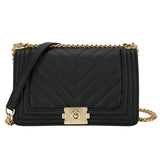 European Style Women's Shoulder Bag Stripes Lock Chain Large Capacity