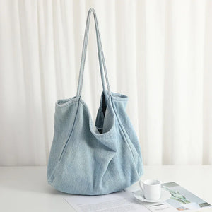 European Vintage Denim Tote Large Capacity Handbag