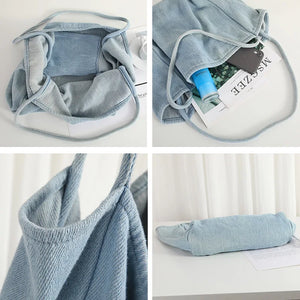 European Vintage Denim Tote Large Capacity Handbag