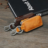 European Vintage Leather Key Holder Zipper Key Bag
