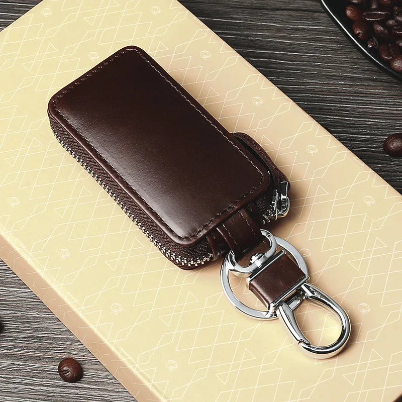European Vintage Leather Key Holder Zipper Key Bag
