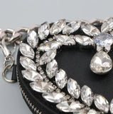 Women Mini Fanny Pack Heart Rhinestone Waist Bag Metal Chain Belt