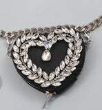 Women Mini Fanny Pack Heart Rhinestone Waist Bag Metal Chain Belt