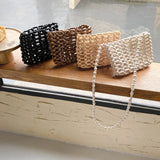 Resin Beaded Knit Flap Bag Hollow Out Crossbody Phone Bag