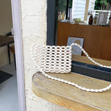 Resin Beaded Knit Flap Bag Hollow Out Crossbody Phone Bag