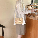 Resin Beaded Knit Flap Bag Hollow Out Crossbody Phone Bag