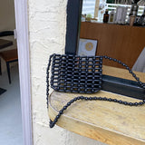 Resin Beaded Knit Flap Bag Hollow Out Crossbody Phone Bag