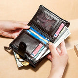 European American Retro Cowhide Men's Wallet RFID Short Wallet