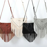 Rivet Fringe Tassel Messenger Bag Women Hobo Shoulder Bags Crossbody Handbag