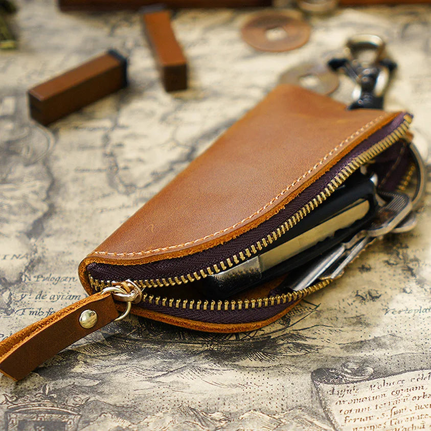 Vintage Crazy Horse Leather Key Bag Multi-function Wallet