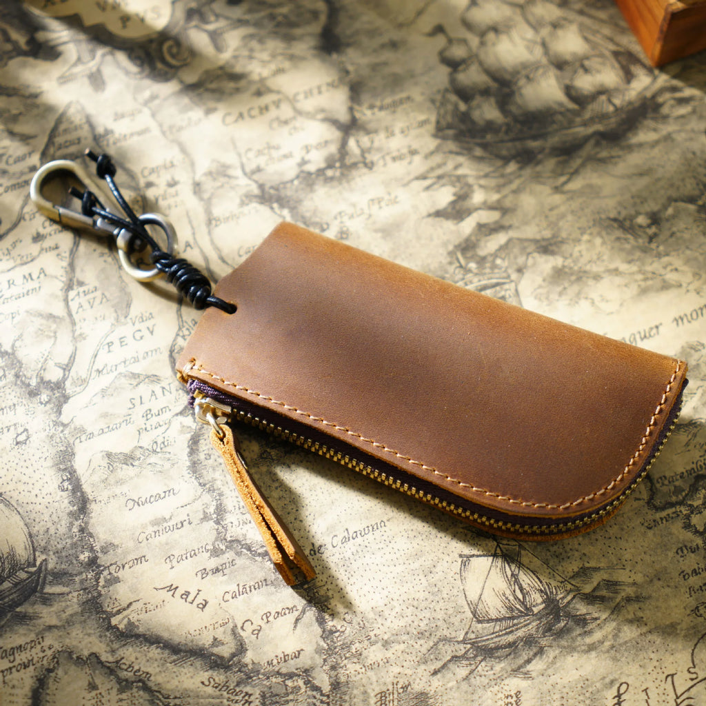 Vintage Crazy Horse Leather Key Bag Multi-function Wallet
