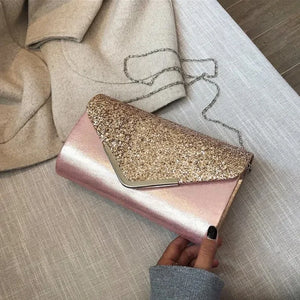 Sequins PU Leather Clutch Bag Magnetic Buckle Glitter Party Dinner