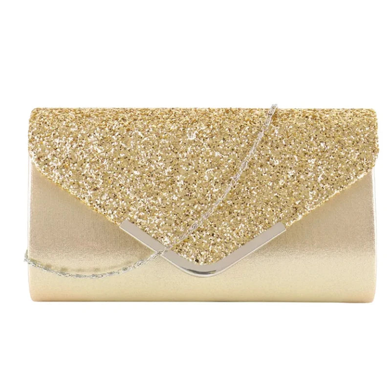 Sequins PU Leather Clutch Bag Magnetic Buckle Glitter Party Dinner