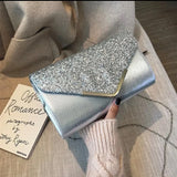 Sequins PU Leather Clutch Bag Magnetic Buckle Glitter Party Dinner
