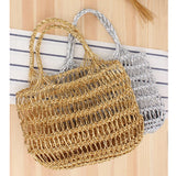 Silver Thread Hollow Crocheted Bag Beach Straw Bag
